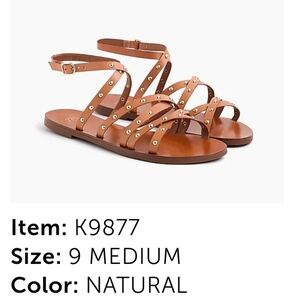 JCrew Sandals Gianna Double Cross Strappy With Studs Natural Tan 9 K9877